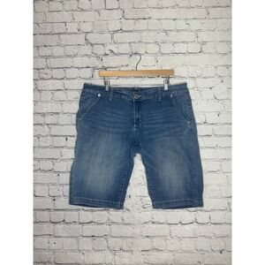Seven7 Luxe Women's Denim Shorts Size 38x10 Blue Distressed Knee Length‎